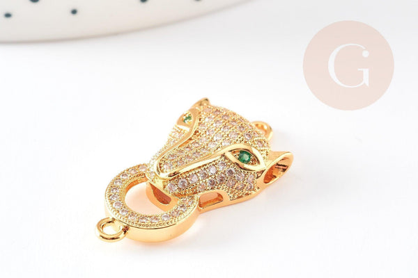 Connecteur léopard laiton doré et strass, pendentif qualité, pendentif doré, fabrication bijoux, 29mm, x1 G5431