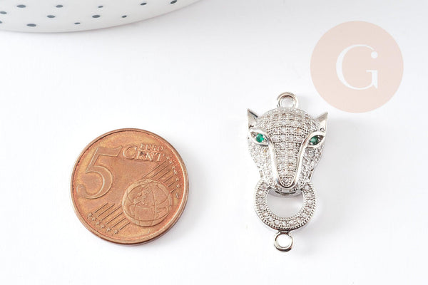 Connecteur léopard laiton doré et strass, pendentif qualité, pendentif doré, fermoir luxe,fabrication bijoux,29mm, x1 G4813