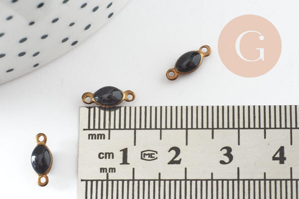 Connecteur ovale laiton brut émail noir, laiton doré, pendentif ovale, 10.5mm, x10 G3351
