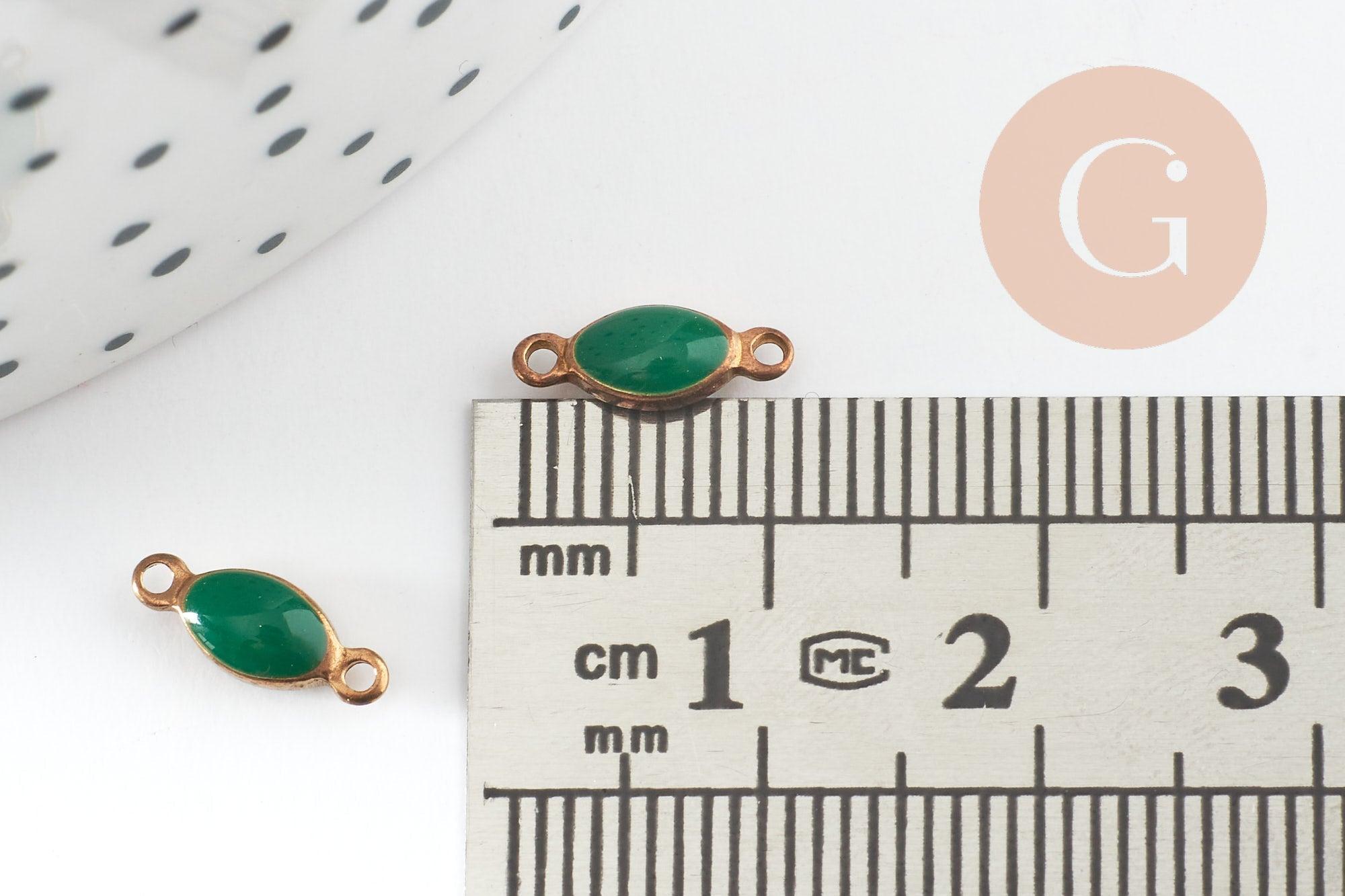 Connecteur ovale laiton brut émail vert, laiton doré, pendentif ovale, 10.5mm, x10 G3352