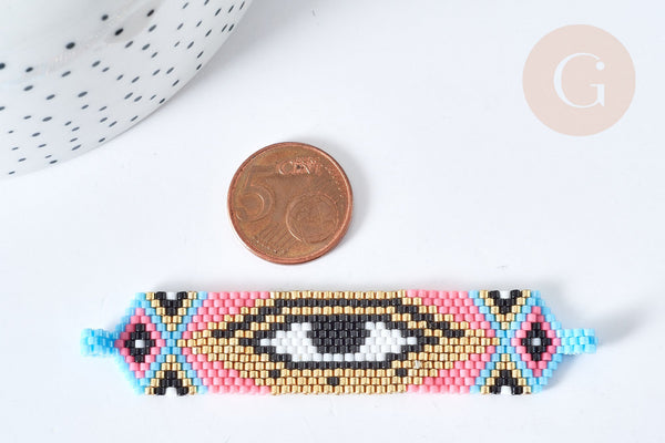 Connecteur rectangle perles de rocaille multicolore mauvais œil 17,5mm, connecteur bracelet rocaille, connecteur mauvais oeil x1 (G8515)