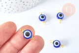 Connecteur rond Oeil résine bleue 19mm, pendentif mauvais œil en résine, x10 (G6942)