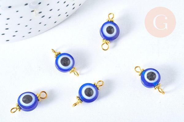 Connecteur rond Oeil résine bleue 19mm, pendentif mauvais œil en résine, x10 (G6942)