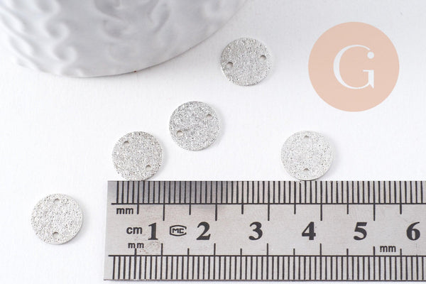 Connecteur rond texturé fer platine sablé 10mm, x10 (G10376)