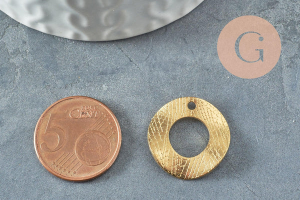 Connecteurs cercle texturé laiton brut percé 20mm,pendentif géométriques création bijoux, x5 (G2760)