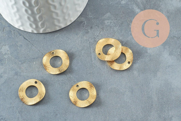 Connecteurs cercle texturé laiton brut percé 20mm,pendentif géométriques création bijoux, x5 (G2760)