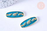 Connecteurs émaillé bleu laiton doré zircons blancs 11mm, x1 (G6886)