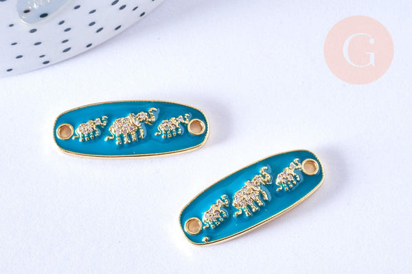 Connecteurs émaillé bleu laiton doré zircons blancs 11mm, x1 (G6886)