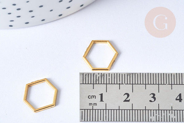 Connecteurs hexagone zamac doré 12x14mm, x10 (G7907)