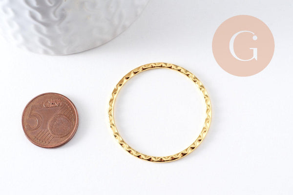 Connecteurs rond texturé zamac doré 38.5mm, x10 (G10335)