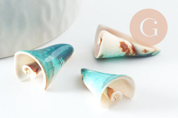 Coquillage bleu naturel spirale Conch perce 27mm, x5 (G0449)