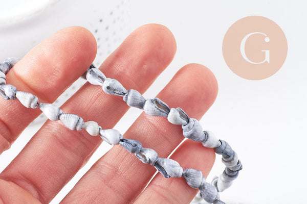 Coquillages percés gris, coquillages naturels,création bijoux, bijoux plage,vacances,bijou coquillage, x1 fil de 135 (G0801)