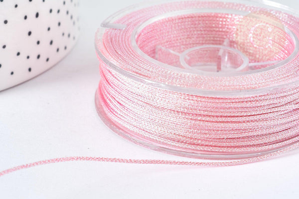 Cordon Métallisé rose clair polyester 1mm, cordon pour bijoux, x1 mètre G7474