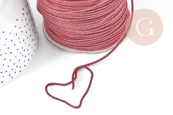 Cordon Polyester métal rigide rouge métalisé 2mm,création pour scrapbooking, x 1M G8998