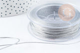 Cordon argent métallisé polyester 1mm, fil pour bijoux noeud coulissant, x1 mètre (G9091)