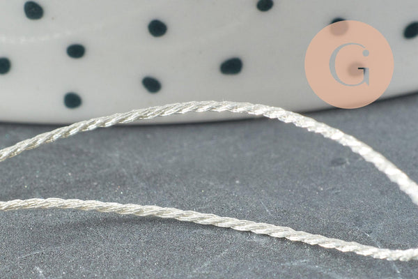 Cordon argenté, fabrication bijoux bijoux,ruban mariage,scrapbooking, largeur 1.2mm, x1 ou x5 ou x10 Mètres G3348