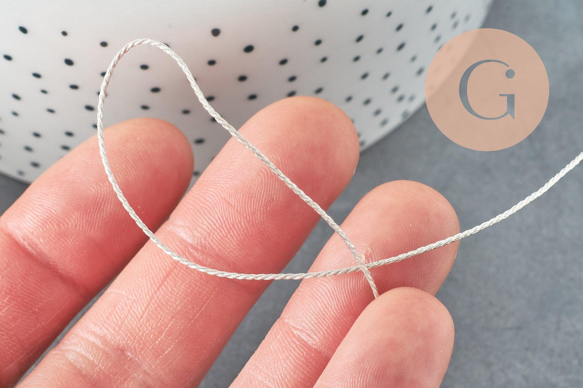 Cordon argenté, fabrication bijoux bijoux,ruban mariage,scrapbooking, largeur 1.2mm, x1 ou x5 ou x10 Mètres G3348