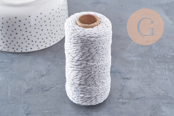 Cordon blanc argent ruban 1-1.55mm, x1 bobine de 100 mètres (G3765)