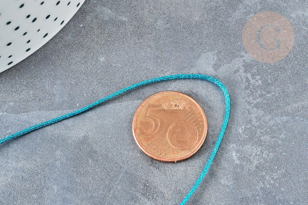 Cordon bleu turquoise Métallisé tressé polyester 1mm, cordon métallisé pour bijoux, x1 mètre G8170