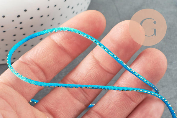 Cordon bleu turquoise or 1.5mm, x1 mètre (G3763)