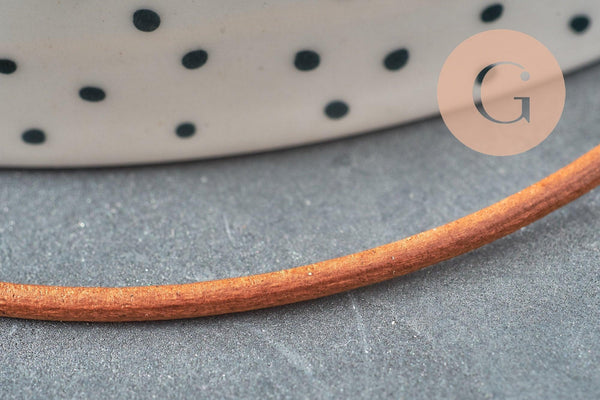 Cordon cuir naturel marron 2mm, x1 mètre (G0930)