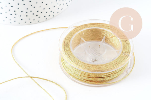 Cordon doré métallisé polyester 1mm, fil pour bijoux noeud coulissant, x1 mètre (G9093)
