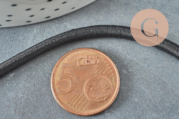 Cordon élastique noir, cordon pour bijoux,cordon épais, élastique rond, 4mm, x1 mètre (G1722)