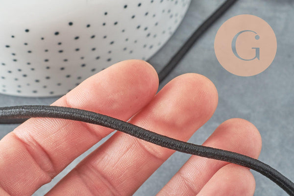 Cordon élastique noir, cordon pour bijoux,cordon épais, élastique rond, 4mm, x1 mètre (G1722)