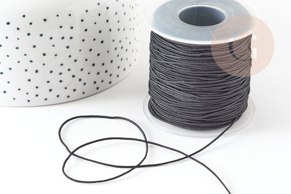 Cordon élastique nylon noir 0.6mm, fil élastique pour création bijoux, x 5mètres G9598