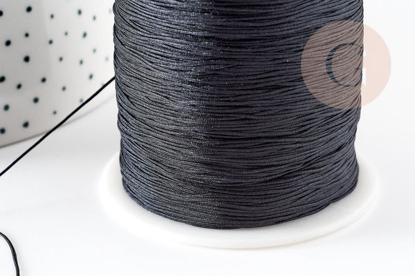 Cordon fil de jade noir polyester 0.5mm, cordon pour création de bijoux x1 mètre G9363