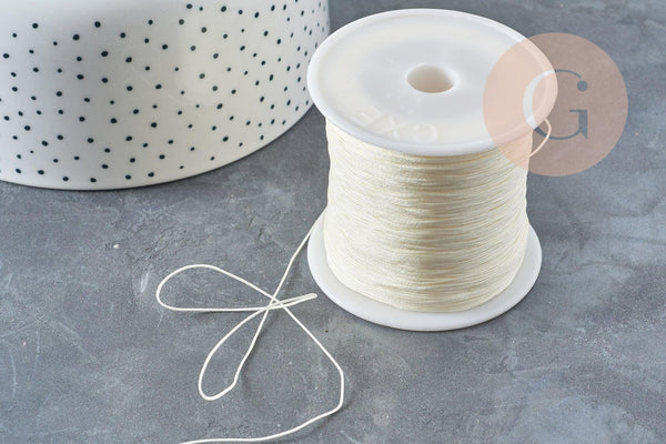 Cordon fil de jade nylon beige 0.5mm, fabrication bijoux avec nœud coulissant, x1mètre (G8947)
