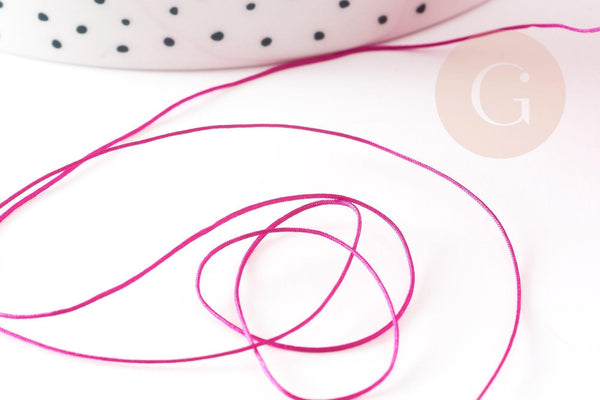 Cordon fil de jade rose fuchsia polyester 0.5mm, cordon pour création de bijoux x1 mètre G9338