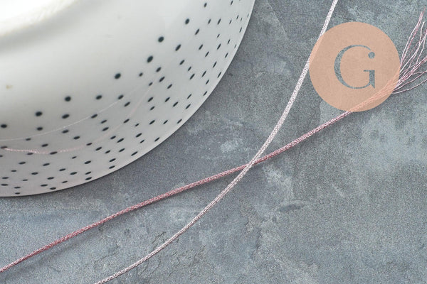 Cordon lilas clair métalisé tressé polyester 1mm, x1 mètre (G8174)