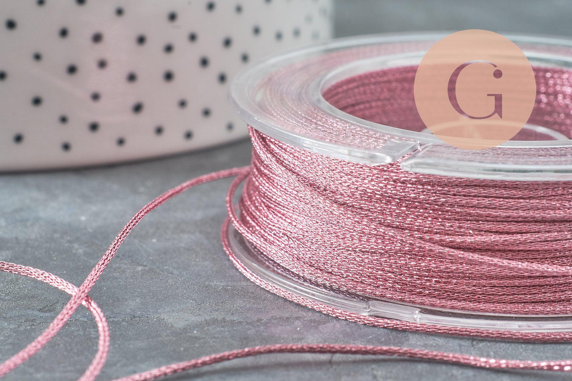 Cordon lilas clair métalisé tressé polyester 1mm, x1 mètre (G8174)