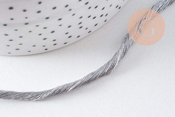 Cordon macramé Polyester argent 3mm, x1 mètre (G10590)