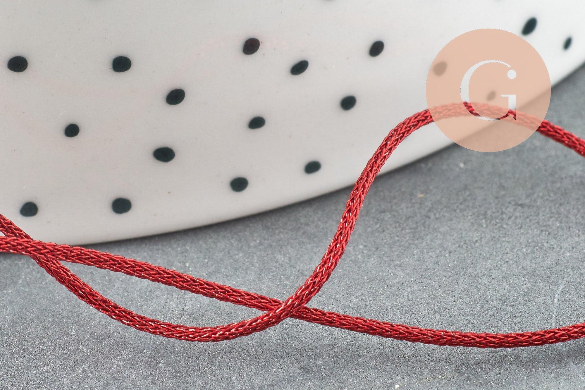 Cordon métallique rouge pailleté ,ruban mariage,fourniture créative, scrapbooking, largeur 1mm, x1 mètre G5663