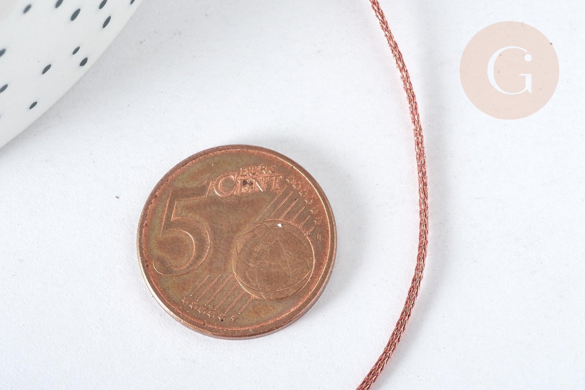 Cordon métallisé tressé vieux rose polyester, x1 mètre (G7473)