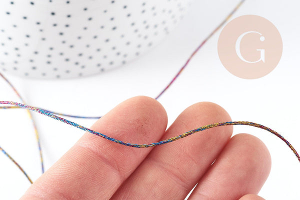 Cordon multicolore métallisé polyester 1mm, fil pour bijoux noeud coulissant, x1 mètre G9092