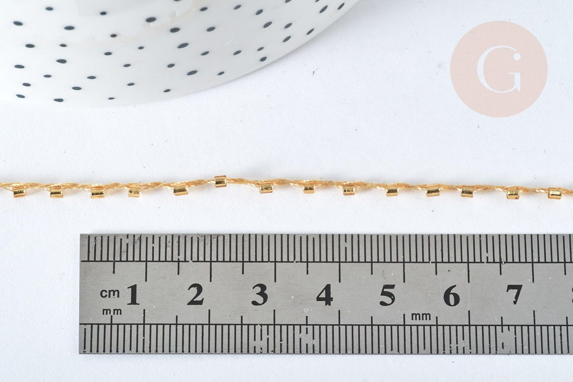 Cordon perles dorées nylon 1,5~3mm, création bijoux, fil Couture broderie, X1 Mètre G7476