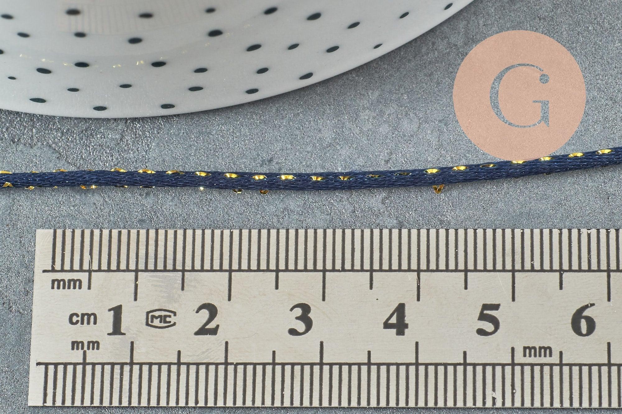 Cordon queue de rat bleu marine or 1.5mm, x1 mètre (G2118)