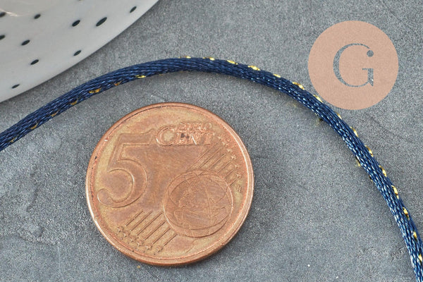 Cordon queue de rat bleu marine or 1.5mm, x1 mètre (G2118)