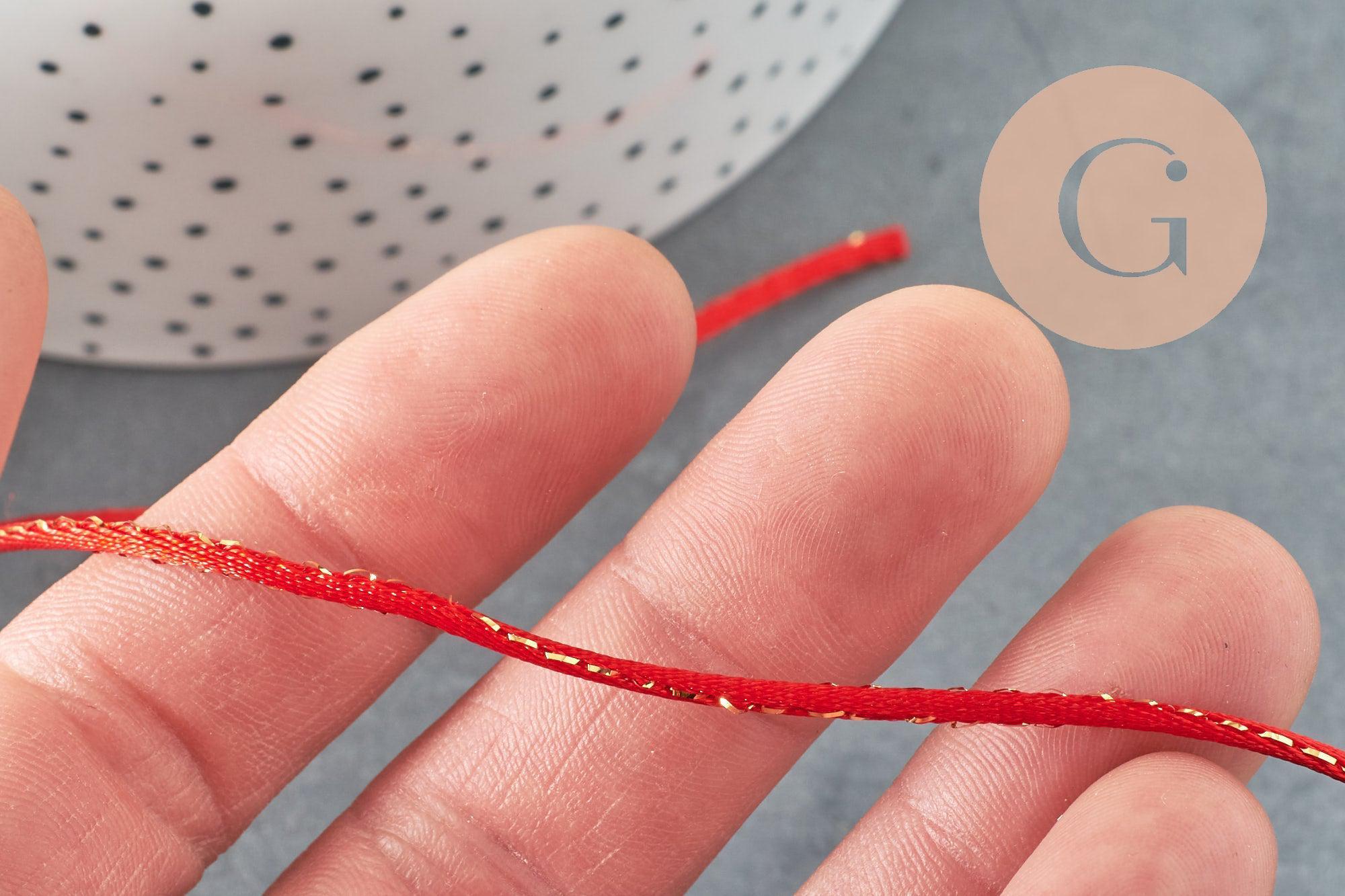 Cordon queue de rat nylon rouge or 1.5mm, x1 mètre (G3369)