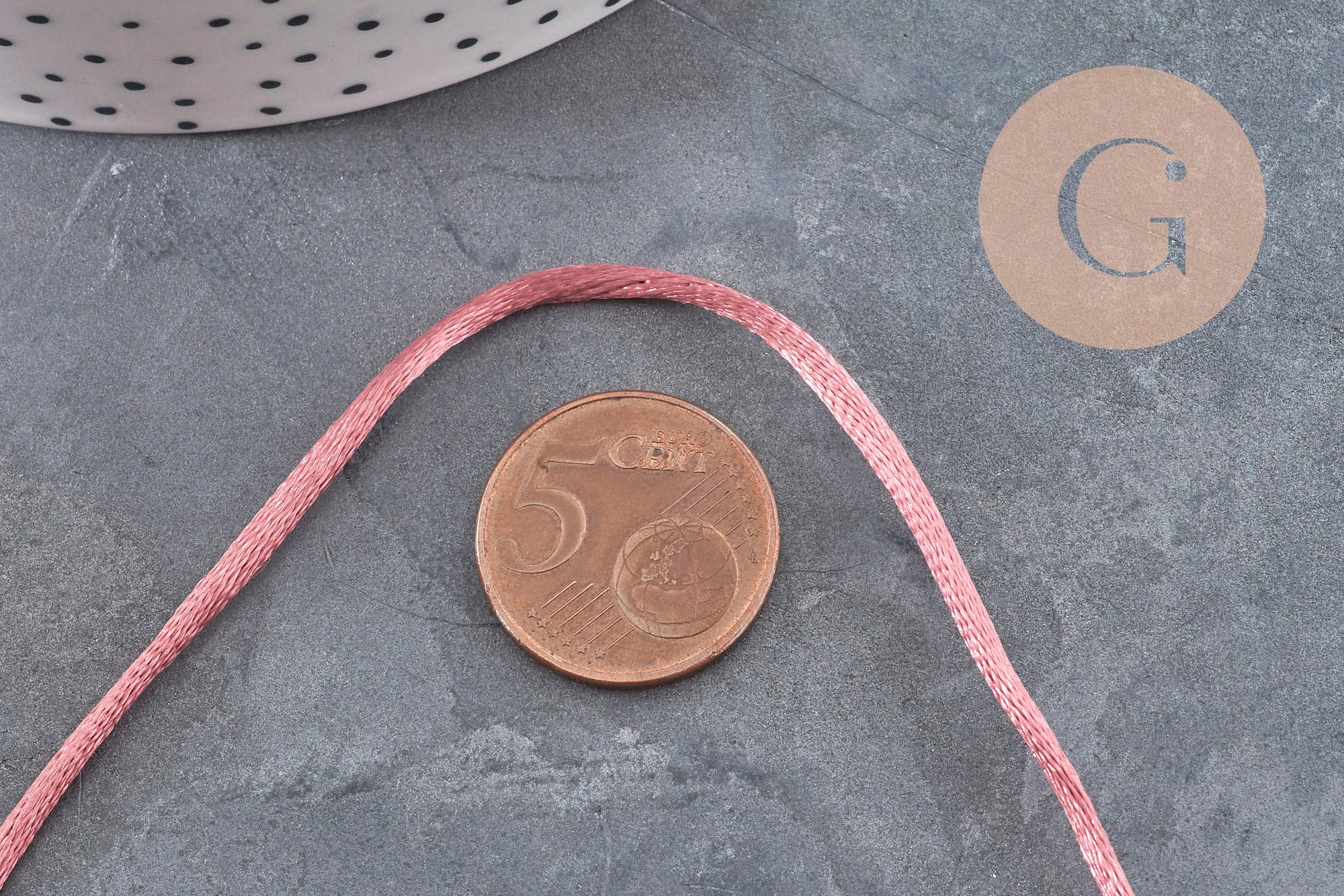 Cordon queue de rat polyester vieux rose 2mm, x5 mètres (G11223)