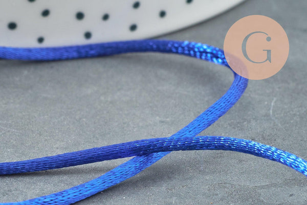 Cordon queue de rat satin bleu roi,cordon brillant, cordon satiné, cordon Bijou, lacet bleu,2mm, x 5mètres G1094