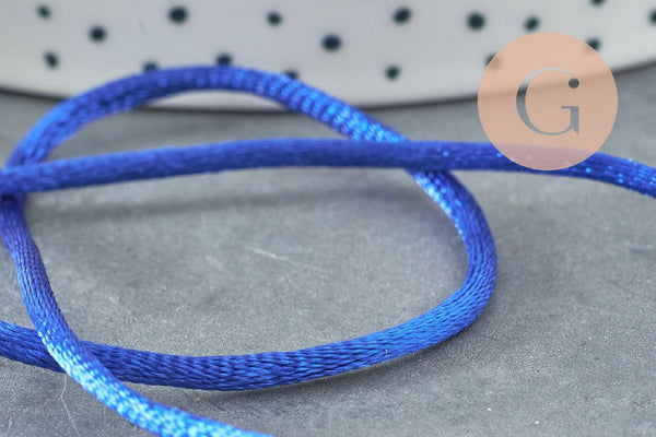 Cordon queue de rat satin bleu roi,cordon brillant, cordon satiné, cordon Bijou, lacet bleu,2mm, x 5mètres G1094