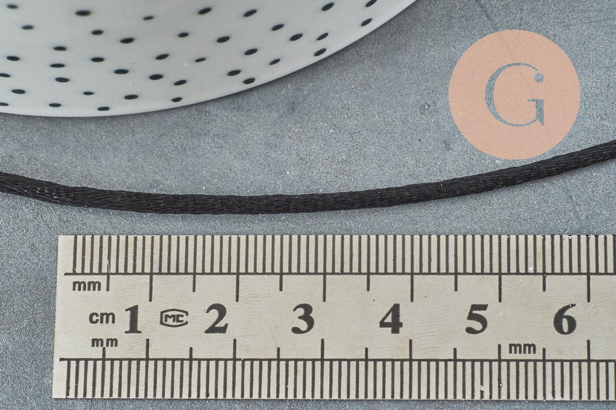 Cordon queue de rat satin polyester noir brillant 2mm, x 5mètres (G2513)