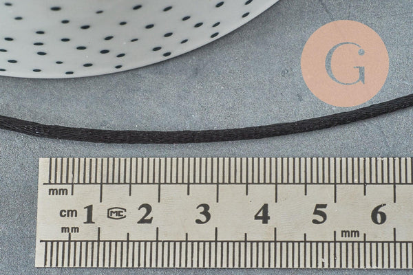 Cordon queue de rat satin polyester noir brillant 2mm, x 5mètres (G2513)