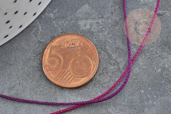 Cordon rose fuchsia Métallisé tressé polyester 1mm, cordon métallisé pour bijoux, x1 mètre (G8172)