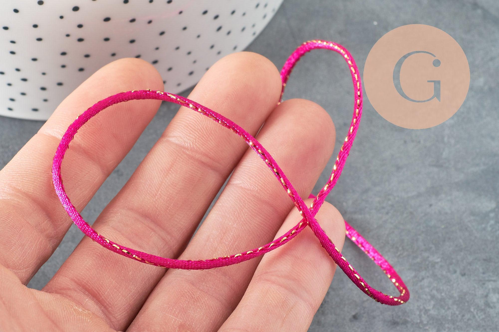 Cordon rose fuchsia or pour fabrication bijoux 1.5mm, x1 mètre (G3760)