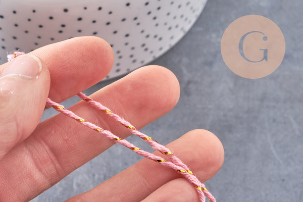 Cordon rose or, création bijoux,ruban mariage, scrapbooking,1-1.55mm, bobine 100 mètres (G2143)